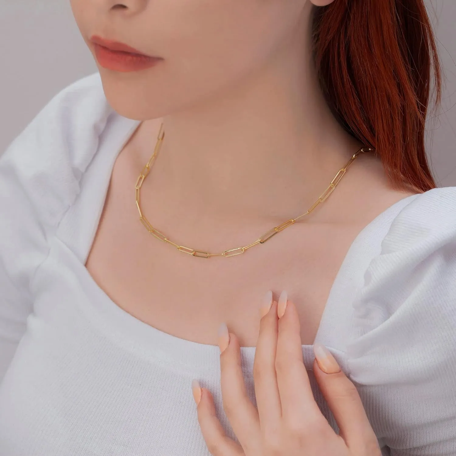 OCHCOH 14K Gold Over 2.5/3/4/5mm 925 Sterling Silver Clasp Paperclip Chain Necklace for Women Gold Chain for Women 16, 18, 20, 22, 24, 26, 30 Inches