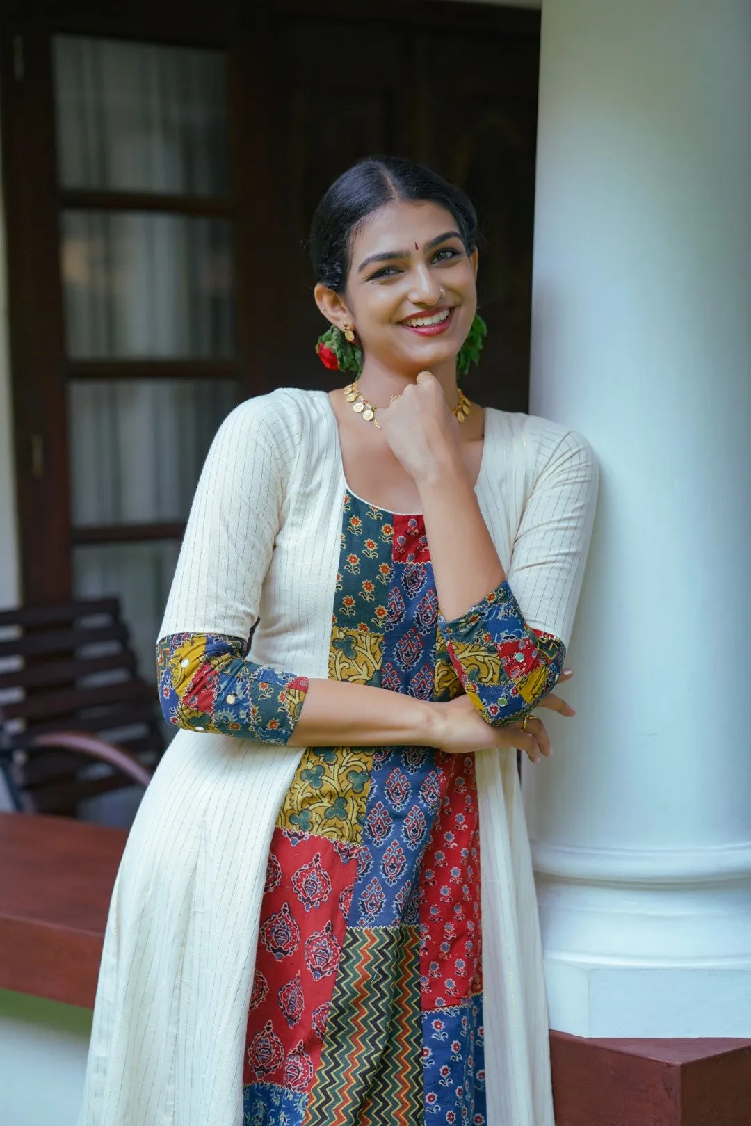 Off White Front Patch Panel Anarkali