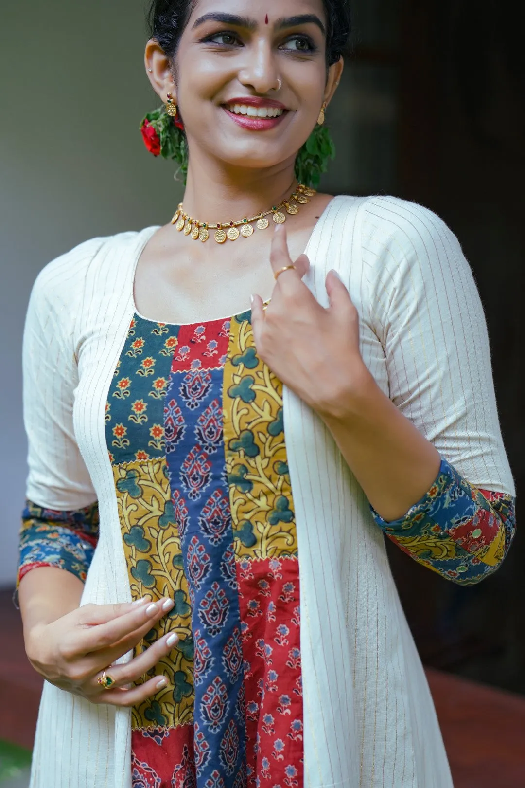 Off White Front Patch Panel Anarkali