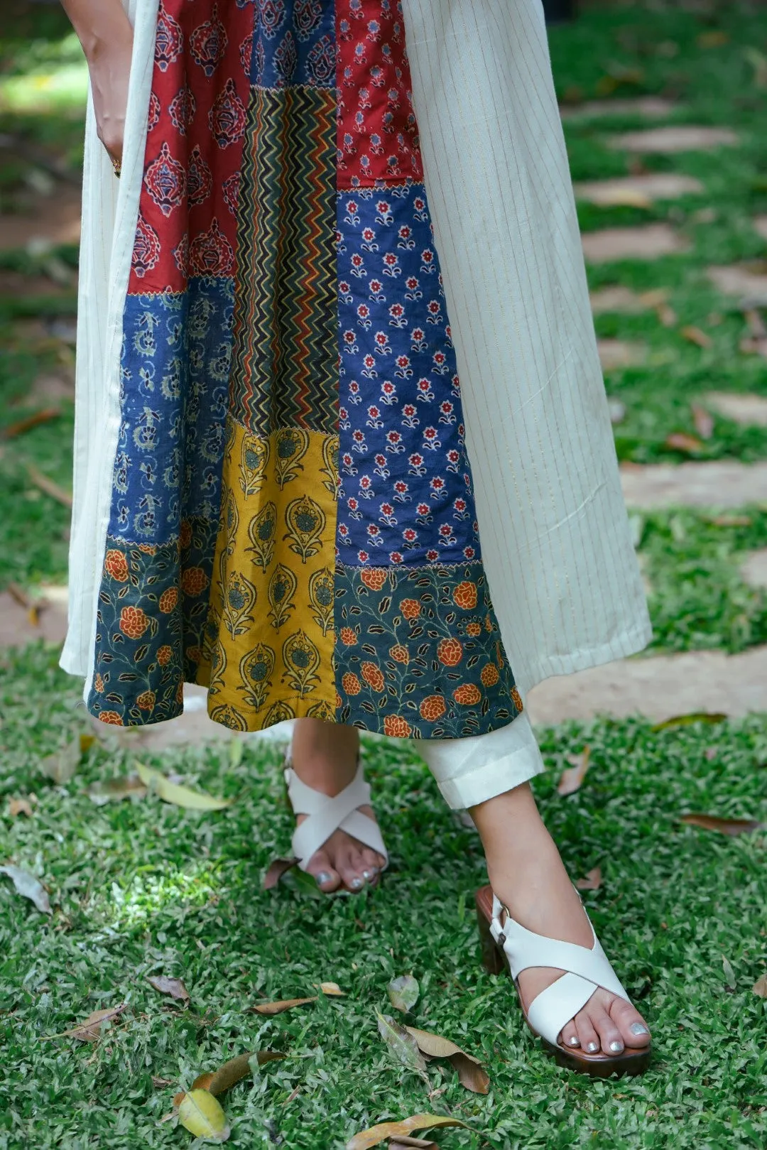 Off White Front Patch Panel Anarkali