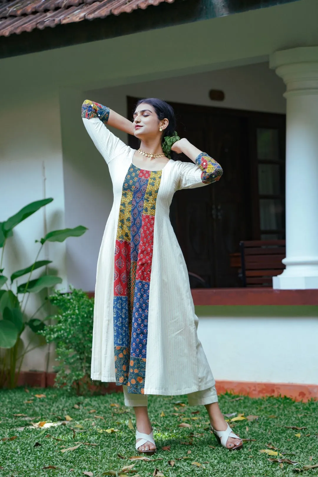 Off White Front Patch Panel Anarkali