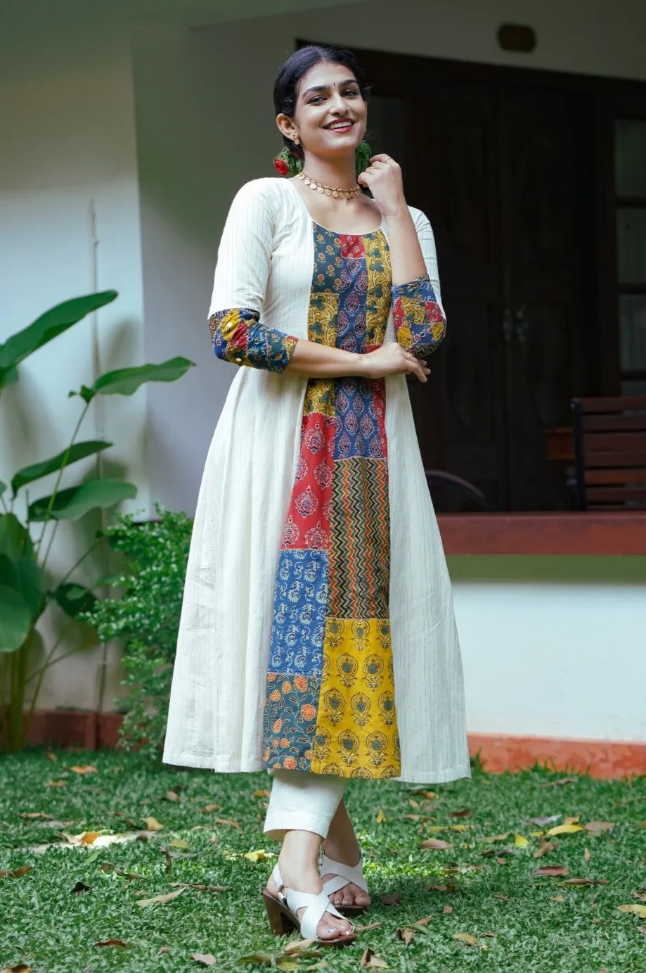 Off White Front Patch Panel Anarkali