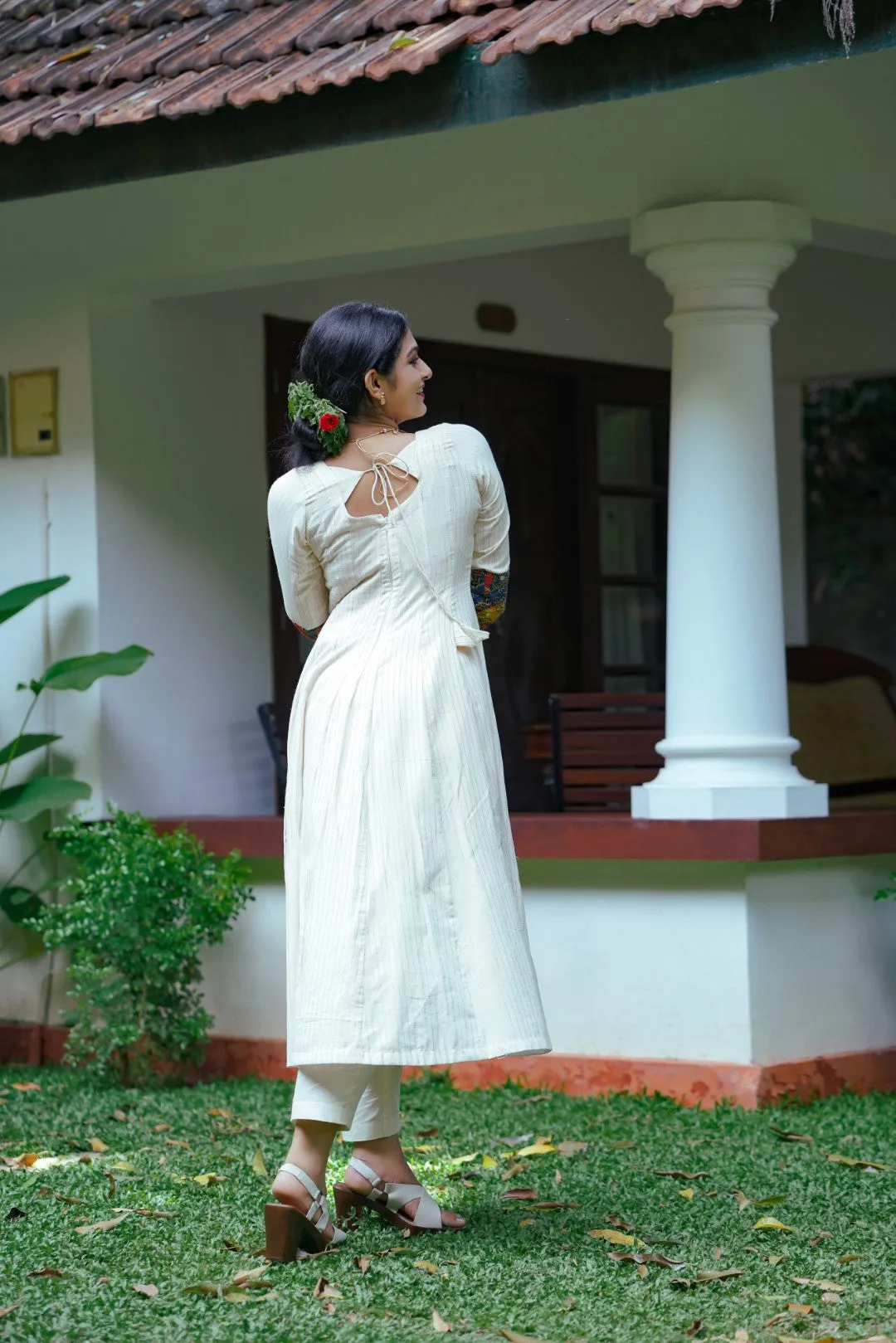 Off White Front Patch Panel Anarkali