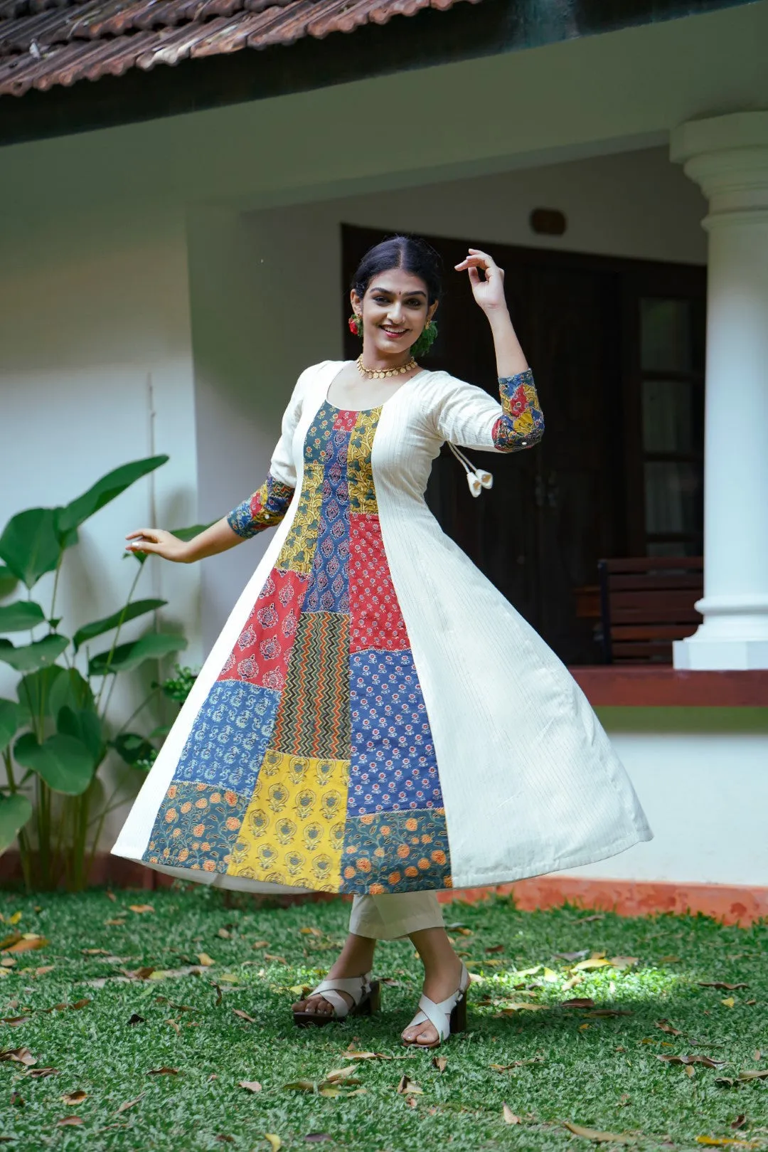 Off White Front Patch Panel Anarkali