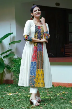 Off White Front Patch Panel Anarkali