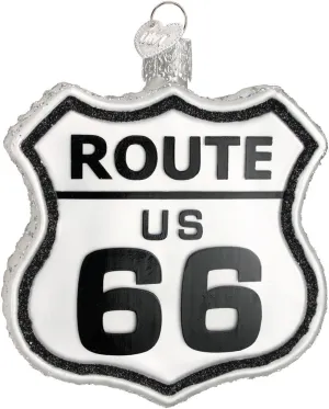 Old World Christmas36136 Cities, Places and Landmarks Glass Blown Ornaments for Christmas Tree Historic Route Sign, Glitter Black and White, 3.5 x 3.5