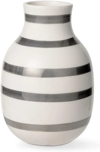 Omaggio vase Made of Porcelain with Stripes, Modern vase, Round, Bulbous, Scandinavian Design vase for Flowers, Silver, 12.5cm