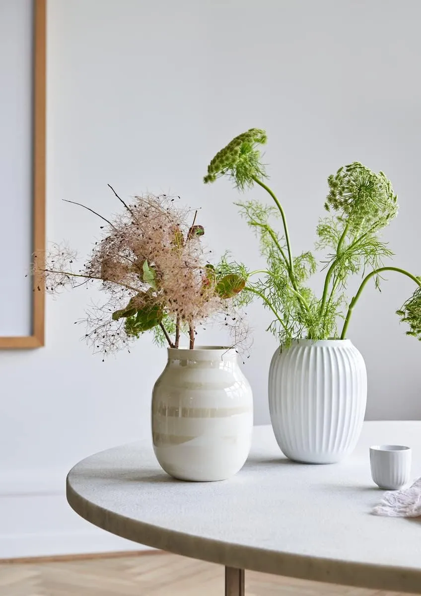 Omaggio vase Made of Porcelain with Stripes, Modern vase, Round, Bulbous, Scandinavian Design vase for Flowers, Silver, 12.5cm