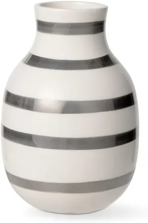 Omaggio vase Made of Porcelain with Stripes, Modern vase, Round, Bulbous, Scandinavian Design vase for Flowers, Silver, 12.5cm