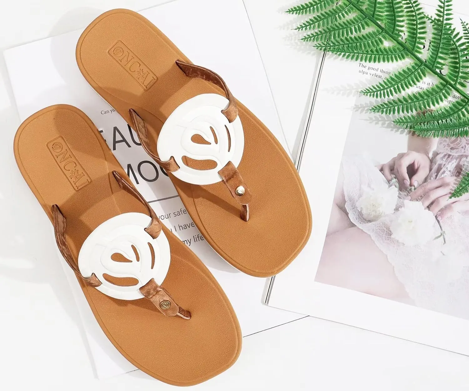 ONCAI Womens Flip Flops Fashion Flat Sandals Summer Vacations Casual Cute Slip On Dressys Sandals for Woman Size 6-11