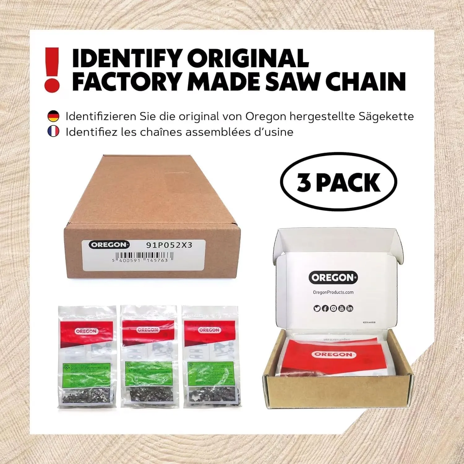 Oregon (Pack of 3) V68 PowerCut Chainsaw Chain for 18-Inch Bar, 68 Drive Links, .325" Pitch, .063" Gauge, Fits Stihl (22LPX068G),Grey