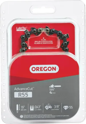 Oregon R55 AdvanceCut Chainsaw Chain for 16-Inch Bar, 55 Drive Links, Low-kickback chain fits several Stihl models , Grey