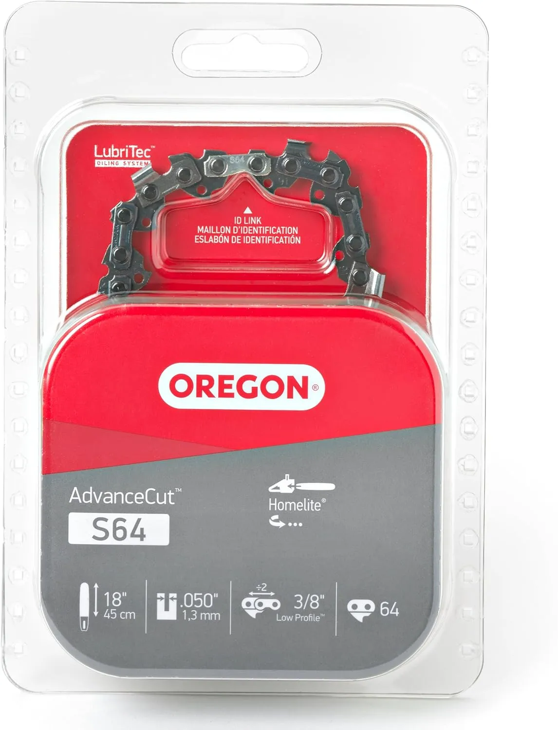Oregon S64 AdvanceCut Replacement Chainsaw Chain for 18-Inch Guide Bars, 64 Drive Links, Pitch: 3/8" Low Vibration, .050" Gauge, Fits Homelite, Power King, and More
