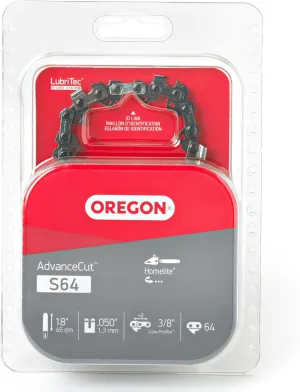 Oregon S64 AdvanceCut Replacement Chainsaw Chain for 18-Inch Guide Bars, 64 Drive Links, Pitch: 3/8" Low Vibration, .050" Gauge, Fits Homelite, Power King, and More