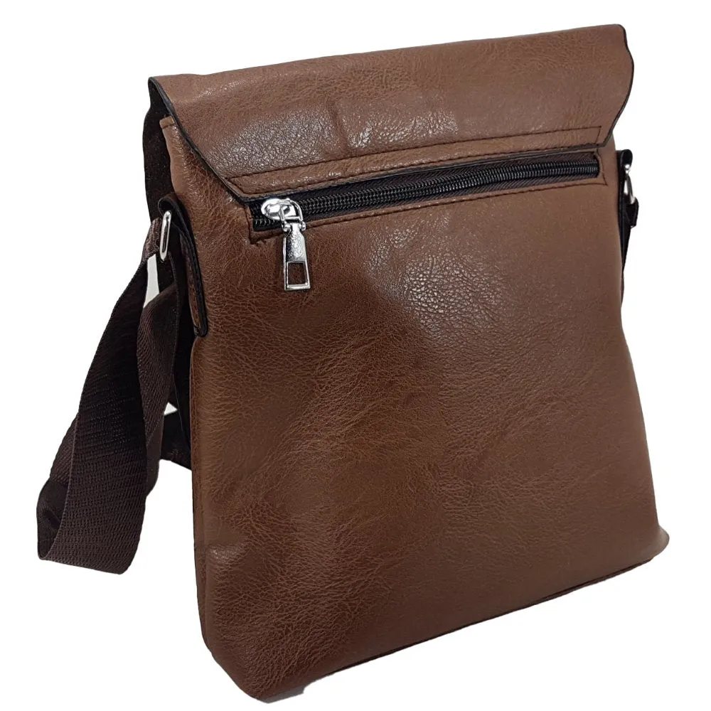 OSKA Men's Shoulder Crossbody Pu Leather Bag - Light Brown