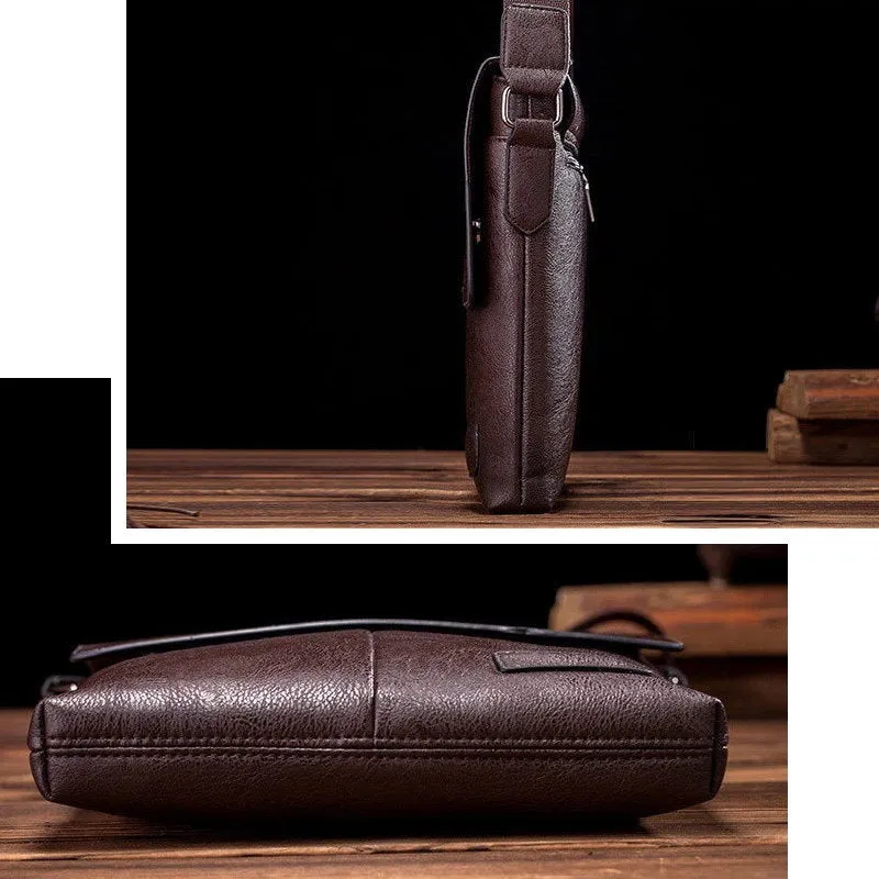 OSKA Men's Shoulder Crossbody Pu Leather Bag - Light Brown