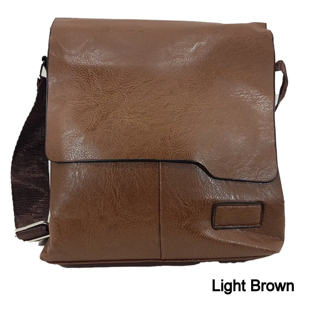 OSKA Men's Shoulder Crossbody Pu Leather Bag - Light Brown