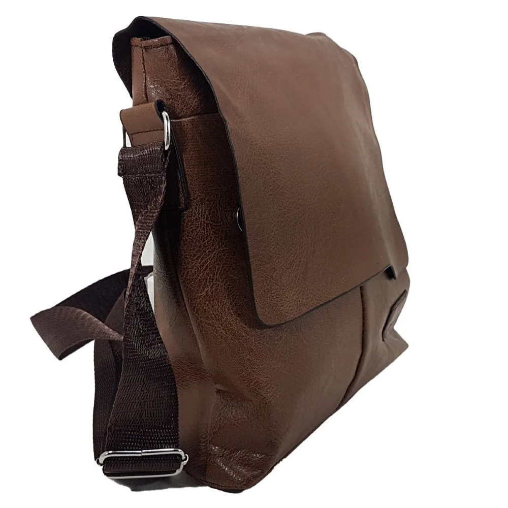 OSKA Men's Shoulder Crossbody Pu Leather Bag - Light Brown
