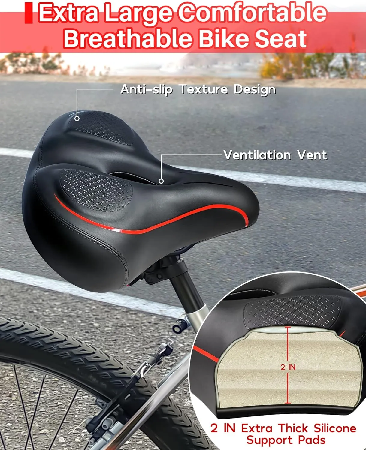 Oversized Bike Seat for Peloton Bike & Bike Plus, Comfort Exercise or Road and Electric Bike Seat Cushion Extra Wide, Bike Saddle Replacement for Women & Men, Accessory for Bikes