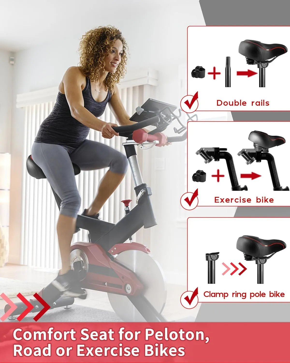 Oversized Bike Seat for Peloton Bike & Bike Plus, Comfort Exercise or Road and Electric Bike Seat Cushion Extra Wide, Bike Saddle Replacement for Women & Men, Accessory for Bikes