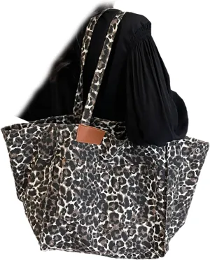 Oversized Leopard Print Shoulder Bags for Women, Soft Beach Tote Purse Handbag Canvas Large Capacity Travel Shopping Satchel