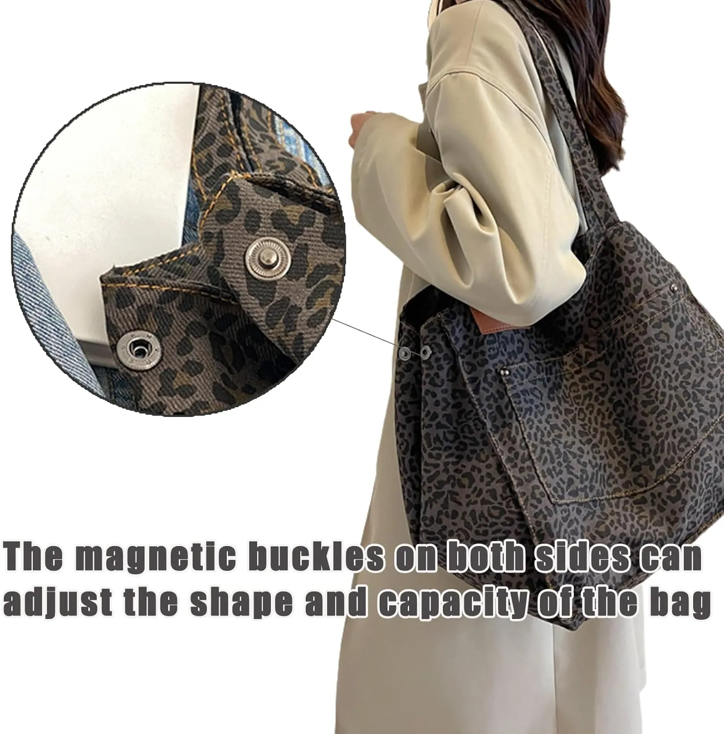 Oversized Leopard Print Shoulder Bags for Women, Soft Beach Tote Purse Handbag Canvas Large Capacity Travel Shopping Satchel