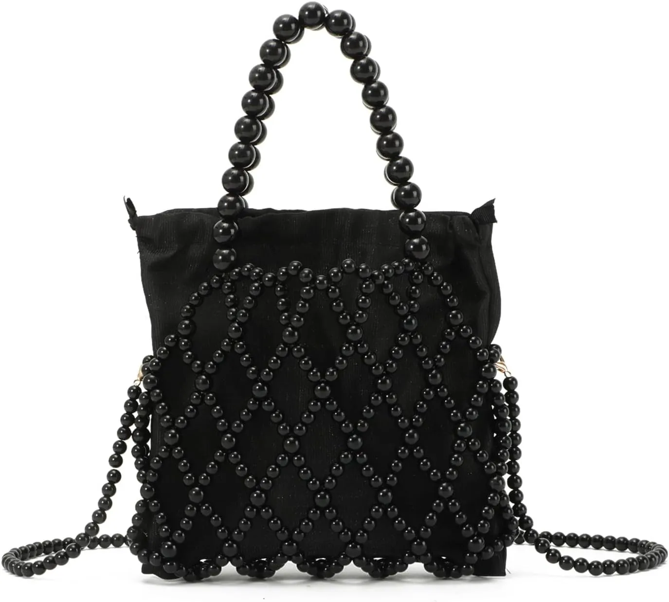 Oweisong Women Pearl Clutch Purses Wedding Bridal Handbag Tote Formal Party Evening Bucket Bag 2 in 1 Shoulder Bag