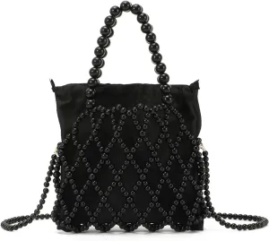 Oweisong Women Pearl Clutch Purses Wedding Bridal Handbag Tote Formal Party Evening Bucket Bag 2 in 1 Shoulder Bag