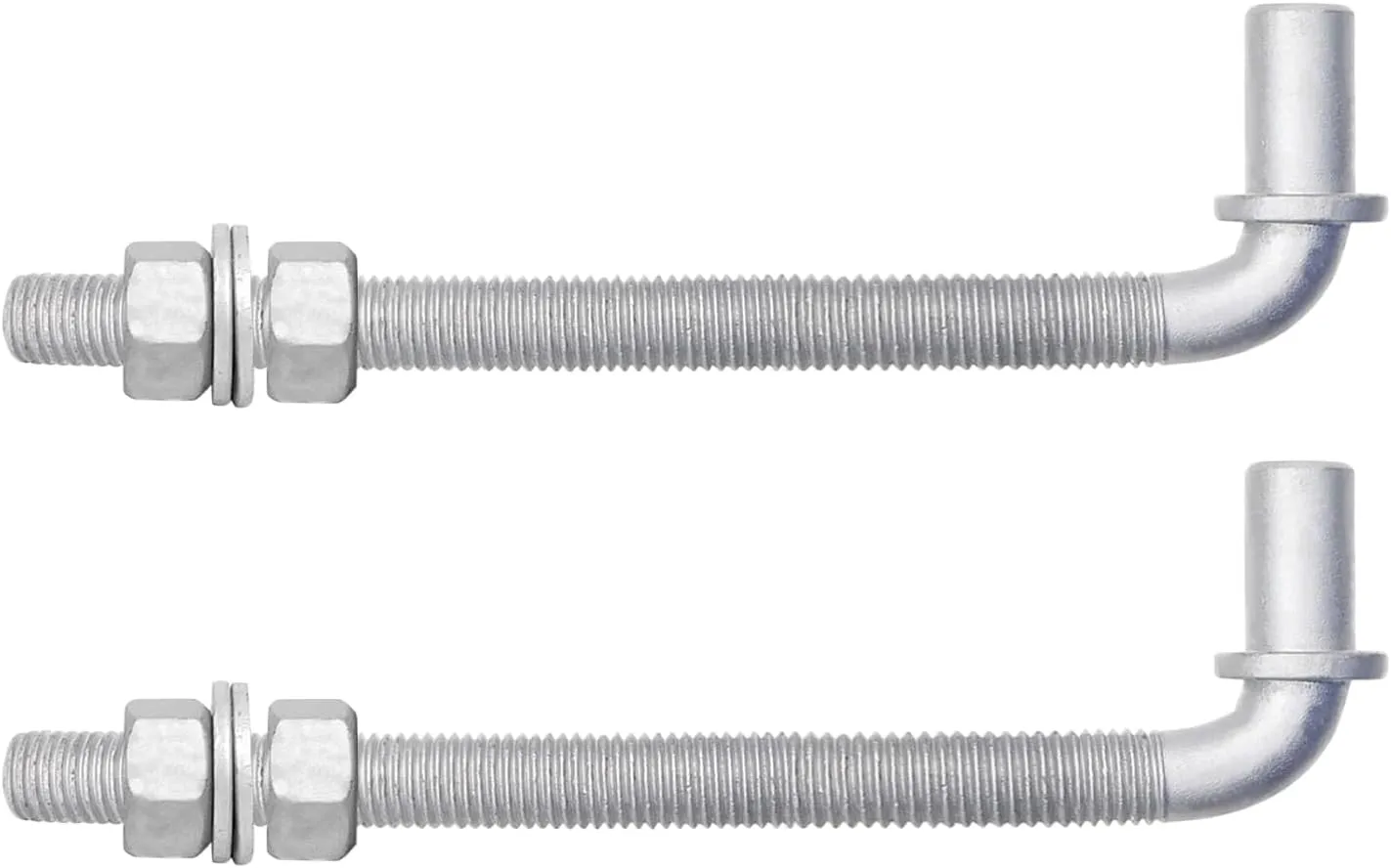 [Pack of 2] 8" J-Bolt Chain Link Fence Gate Hinge, Galvanized Steel J-Bolt Post Hinge with 5/8" Male Hinge Pin, Nuts & Washers Included.
