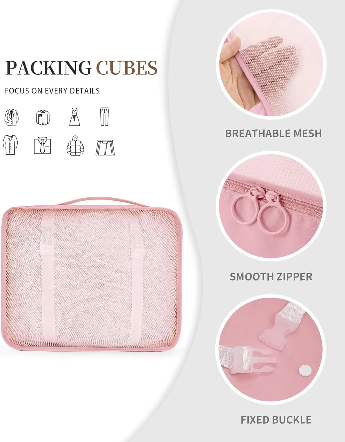 Packing Cubes 11 PCS, Mesh Breathable Luggage Organizers Bags, Packing Organizers, Durable Travel Essentials Bags Set, Travel Packing Organizers, Pink