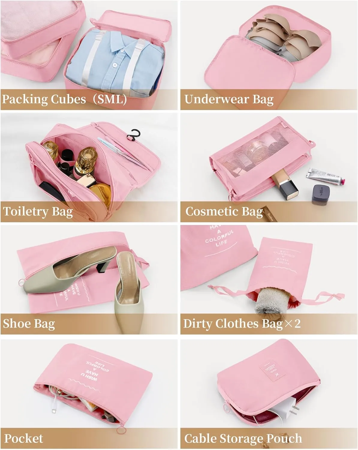 Packing Cubes 11 PCS, Mesh Breathable Luggage Organizers Bags, Packing Organizers, Durable Travel Essentials Bags Set, Travel Packing Organizers, Pink