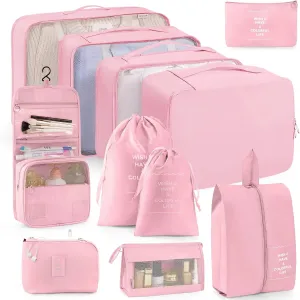 Packing Cubes 11 PCS, Mesh Breathable Luggage Organizers Bags, Packing Organizers, Durable Travel Essentials Bags Set, Travel Packing Organizers, Pink