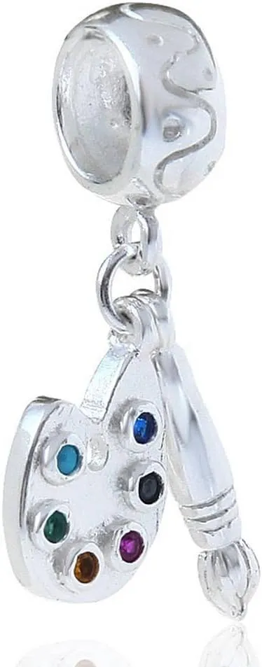 Paint Pallet and Brush Charm 925 Sterling Silver Beads Compatible For Most European Snake Chain Bracelets