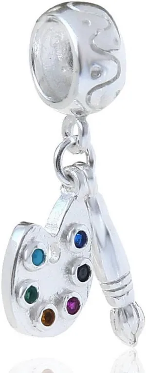 Paint Pallet and Brush Charm 925 Sterling Silver Beads Compatible For Most European Snake Chain Bracelets