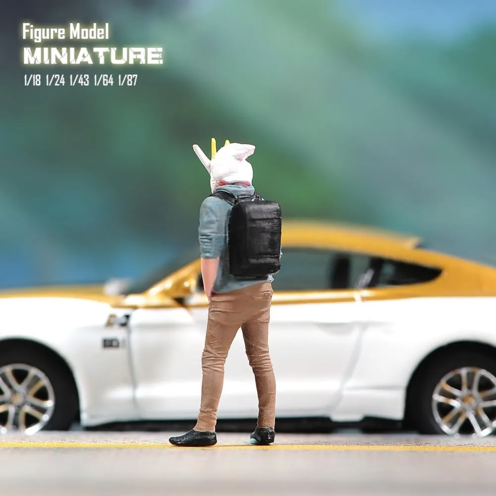 Painted Miniatures 1/18 1/24 1/64 1/43 1/87 Anime Backpack Handsome Boy Male Scene Diorama Action Figure Tiny People Doll Unpainted Model for Car Vehicles (Painted, 1/43 Scale)