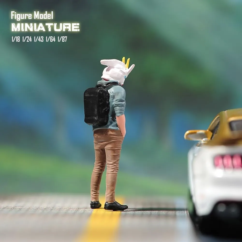 Painted Miniatures 1/18 1/24 1/64 1/43 1/87 Anime Backpack Handsome Boy Male Scene Diorama Action Figure Tiny People Doll Unpainted Model for Car Vehicles (Painted, 1/43 Scale)