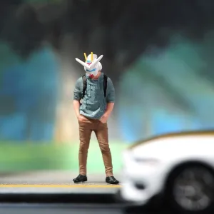Painted Miniatures 1/18 1/24 1/64 1/43 1/87 Anime Backpack Handsome Boy Male Scene Diorama Action Figure Tiny People Doll Unpainted Model for Car Vehicles (Painted, 1/43 Scale)