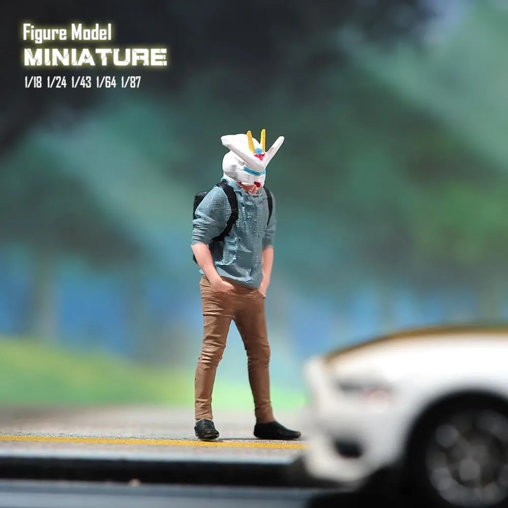 Painted Miniatures 1/18 1/24 1/64 1/43 1/87 Anime Backpack Handsome Boy Male Scene Diorama Action Figure Tiny People Doll Unpainted Model for Car Vehicles (Painted, 1/43 Scale)