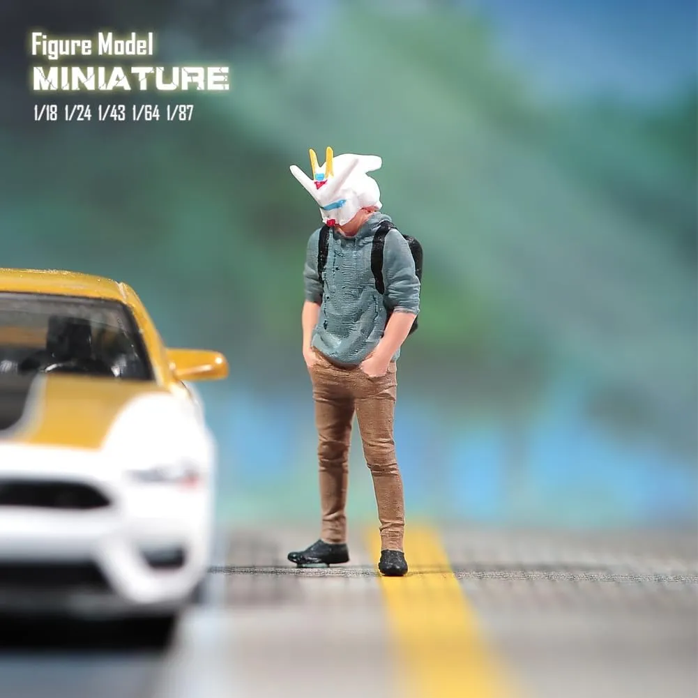 Painted Miniatures 1/18 1/24 1/64 1/43 1/87 Anime Backpack Handsome Boy Male Scene Diorama Action Figure Tiny People Doll Unpainted Model for Car Vehicles (Painted, 1/43 Scale)