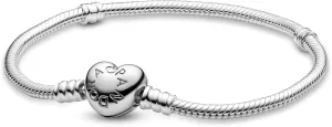 Pandora Jewelry Moments Heart Clasp Snake Chain Charm Sterling Silver Bracelet, 6.3"