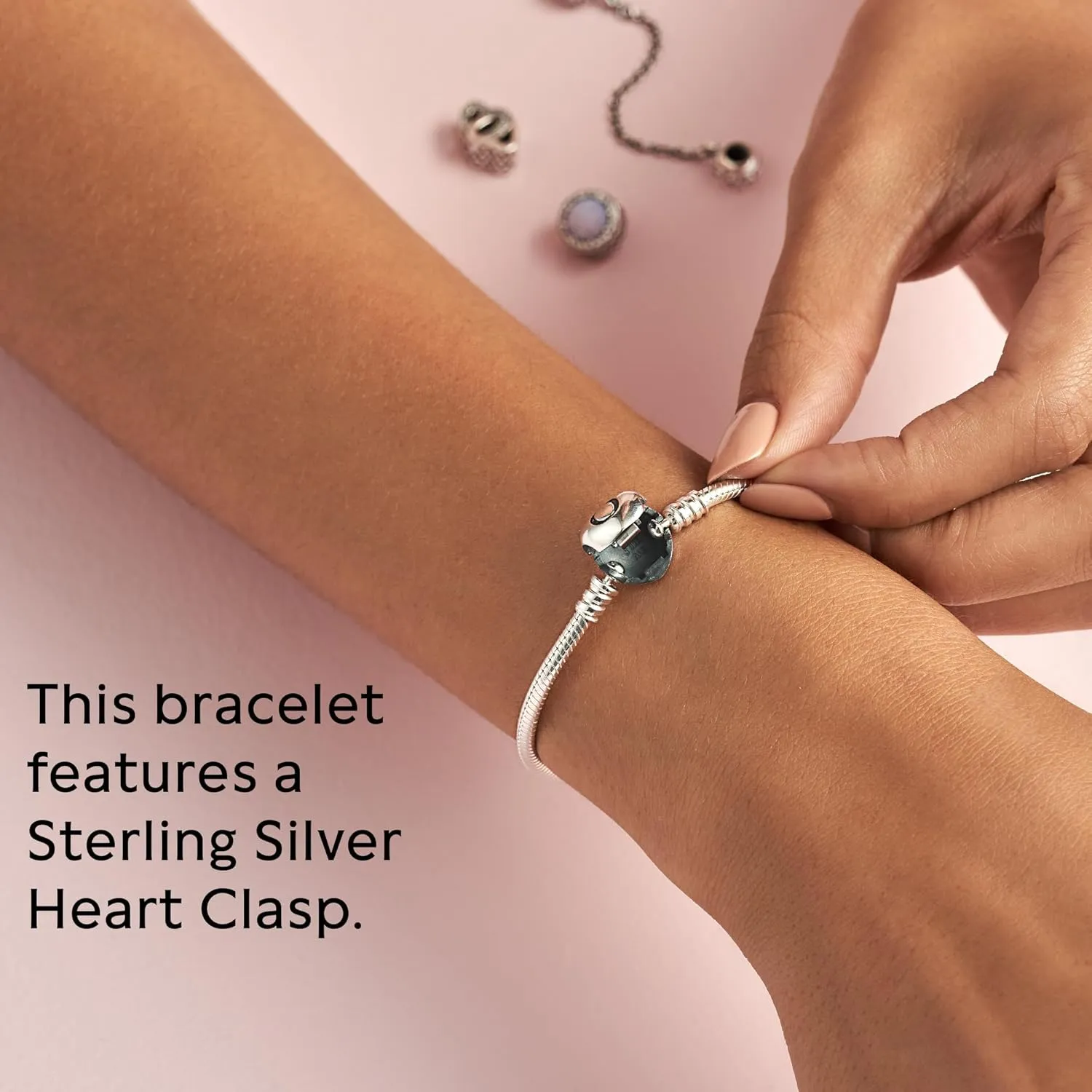 Pandora Moments Heart Clasp Snake Chain Bracelet - Compatible Moments Charms - Gift for Her - Sterling Silver - With Gift Box