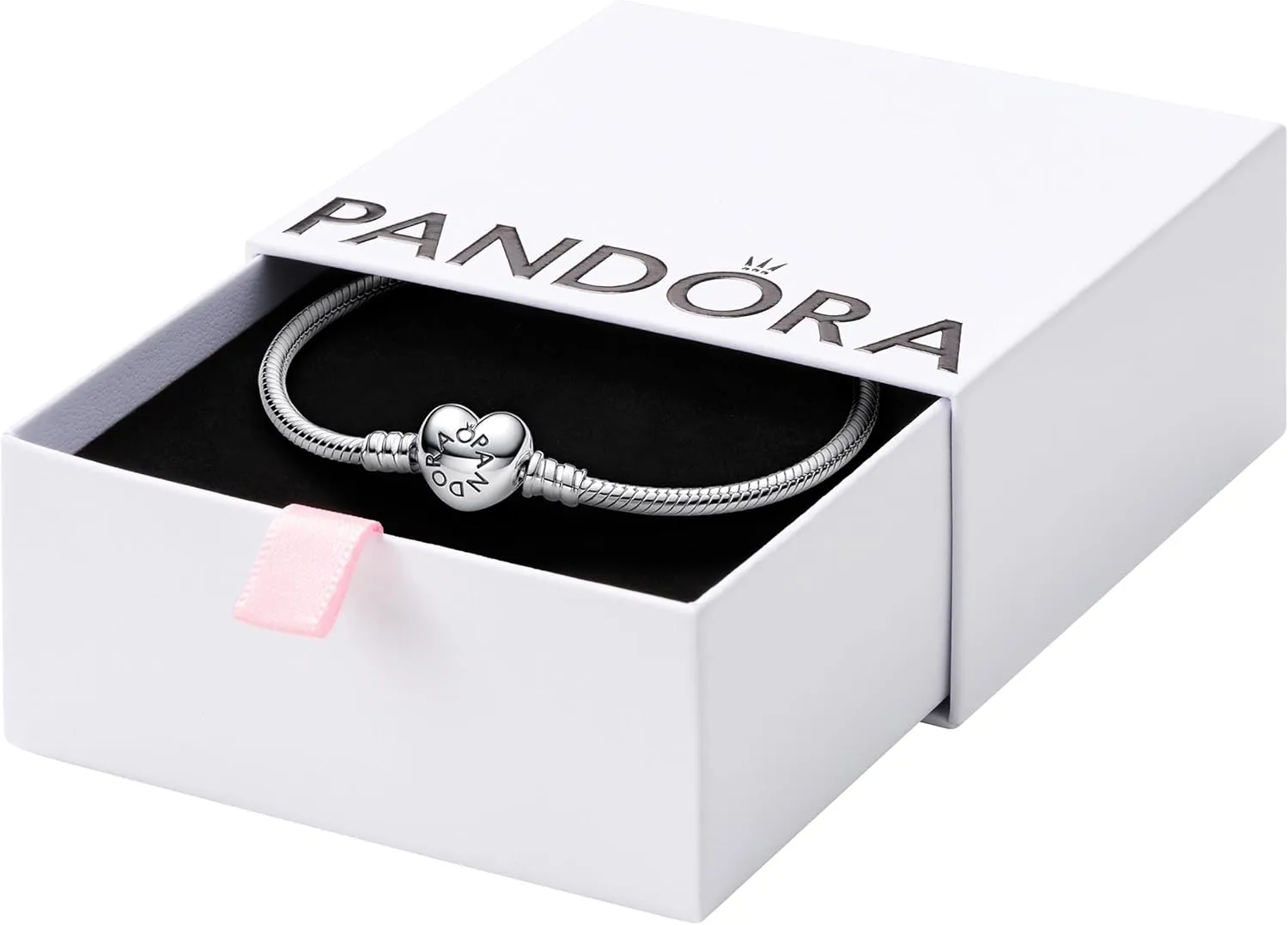 Pandora Moments Heart Clasp Snake Chain Bracelet - Compatible Moments Charms - Gift for Her - Sterling Silver - With Gift Box