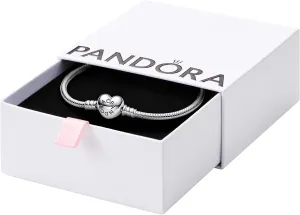 Pandora Moments Heart Clasp Snake Chain Bracelet - Compatible Moments Charms - Gift for Her - Sterling Silver - With Gift Box