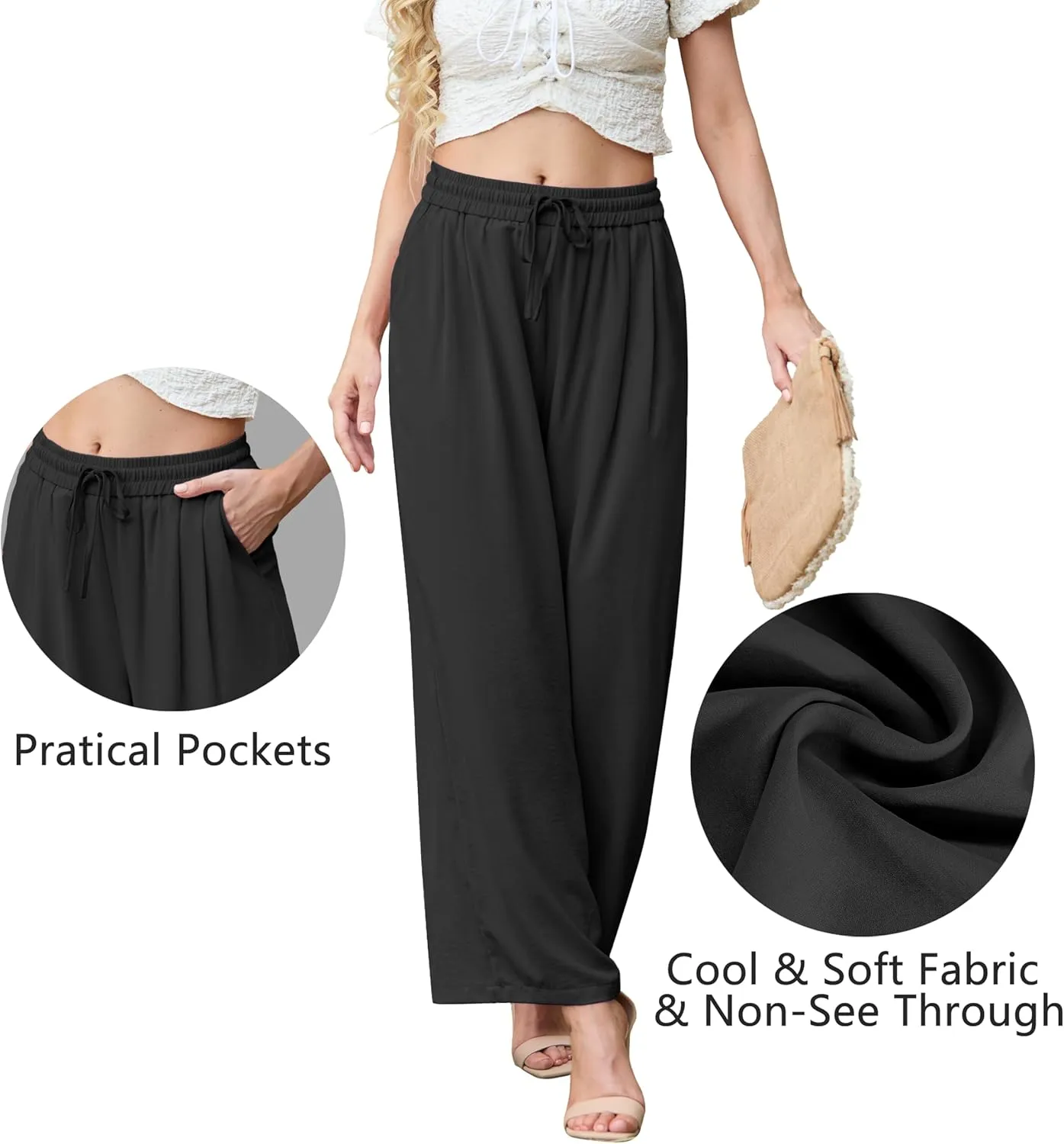 Pants for Women Loose Casual Long Open Front Breathable Pant with Pockets