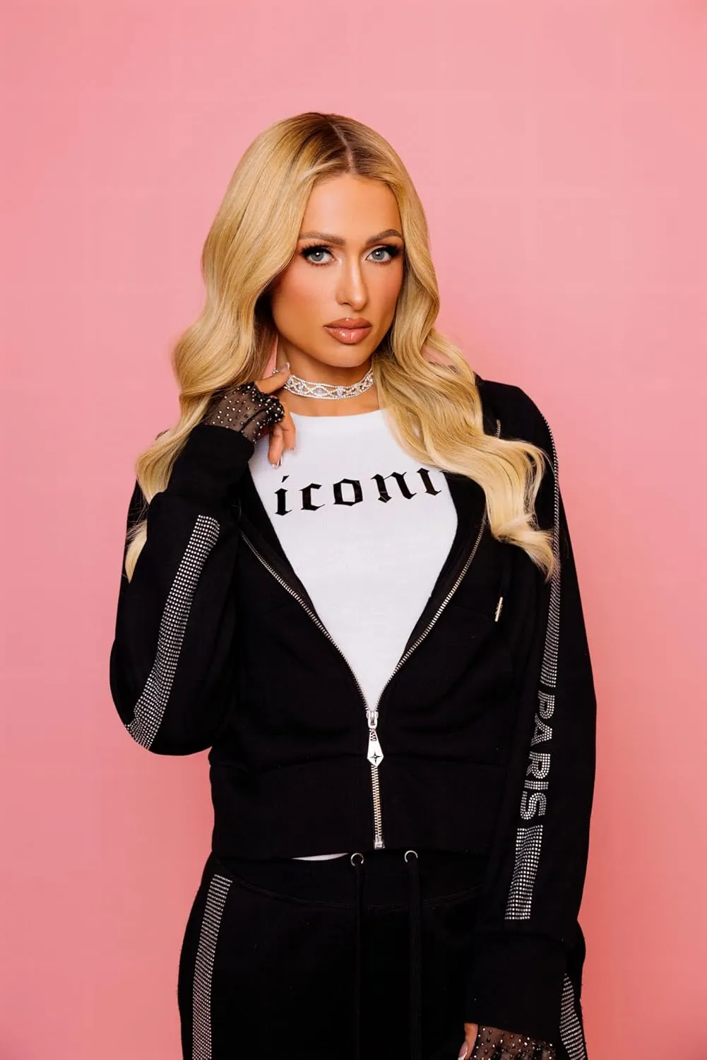 Paris Hilton Women's Sporty Embellished Sweatshirt Hoodie