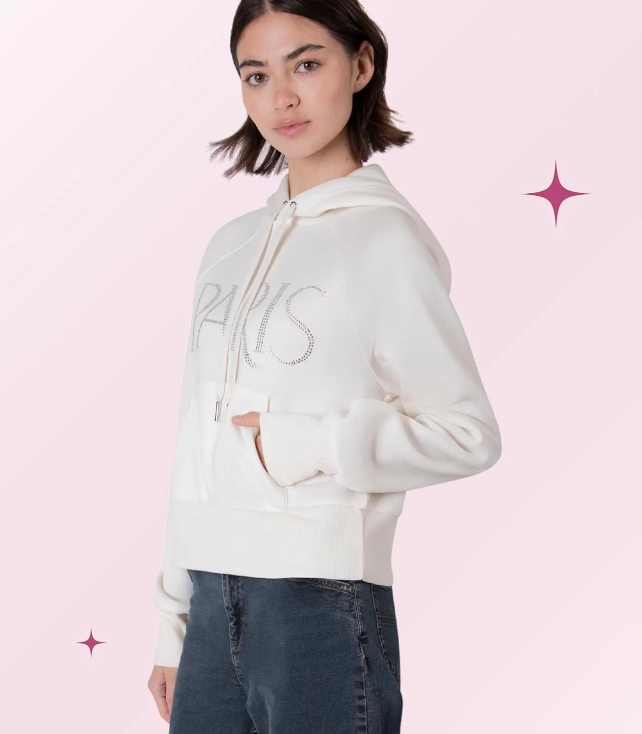 Paris Hilton Women's Sporty Embellished Sweatshirt Hoodie
