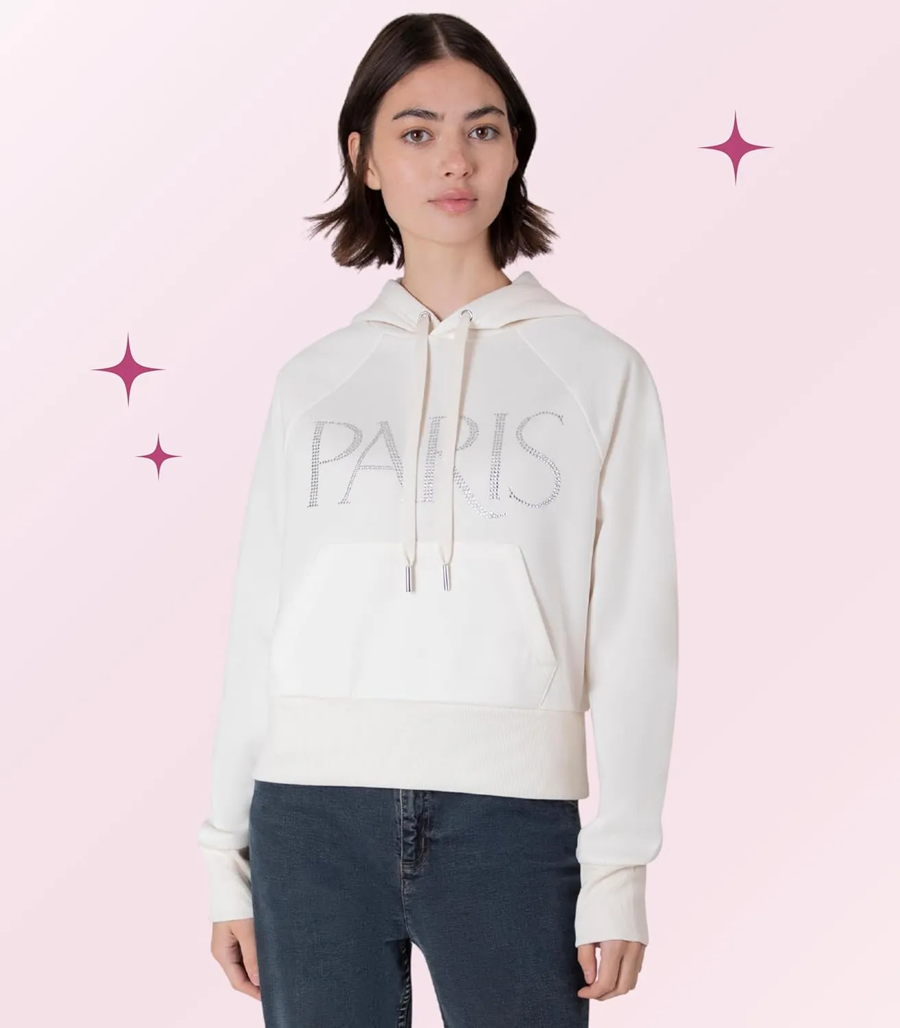 Paris Hilton Women's Sporty Embellished Sweatshirt Hoodie