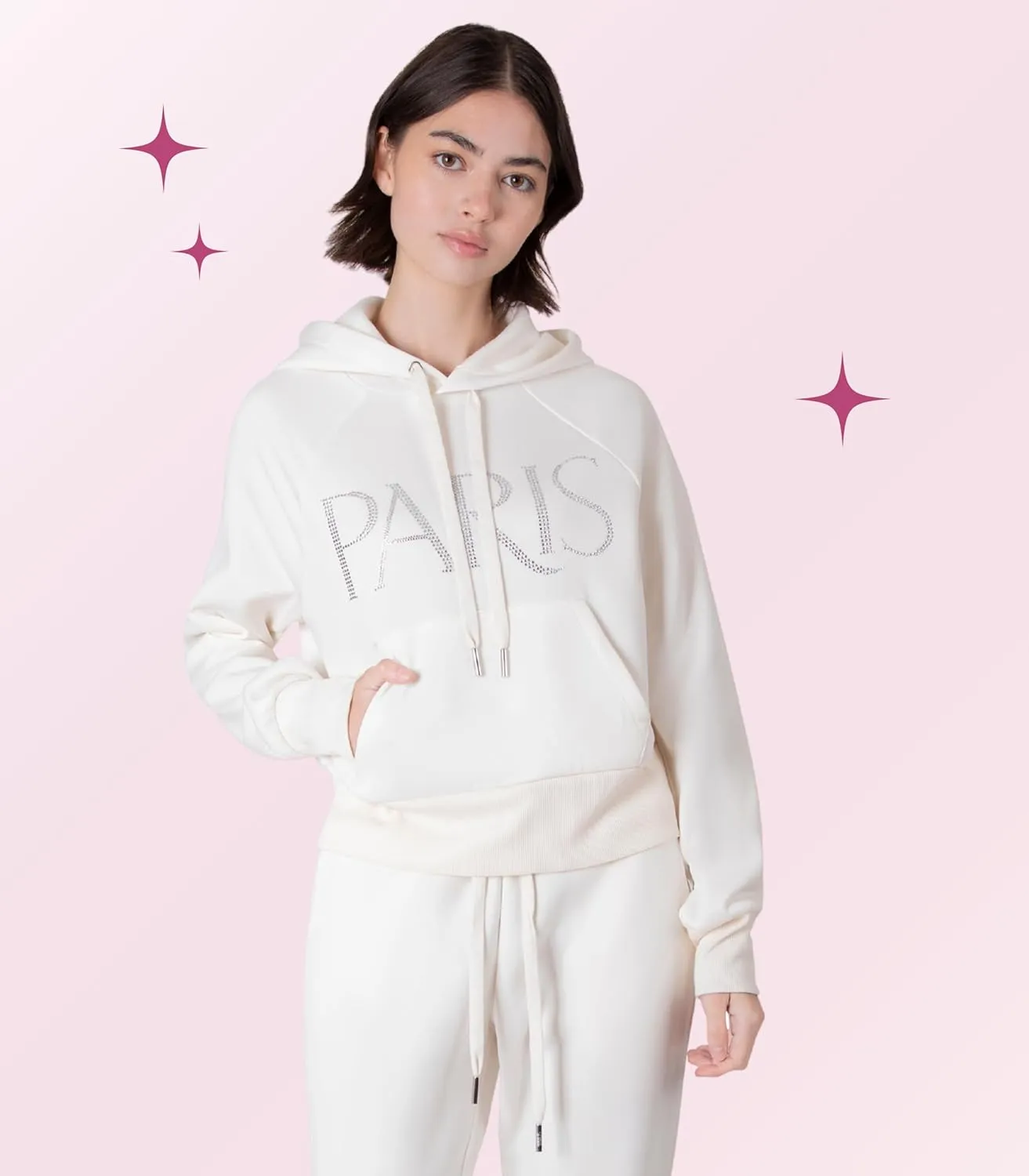 Paris Hilton Women's Sporty Embellished Sweatshirt Hoodie