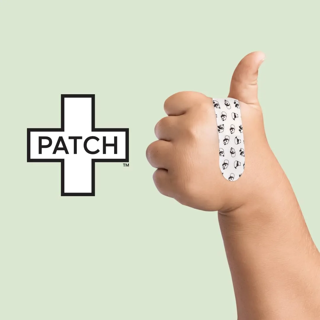 PATCH Eco-Friendly Bamboo Adhesive Sensitive Skin Bandages with Coconut Oil, Hypoallergenic Bandages for Sensitive Skin, Cute Kids Panda Print, Biodegradable, Plastic & Latex Free, 25 Count - 3pk
