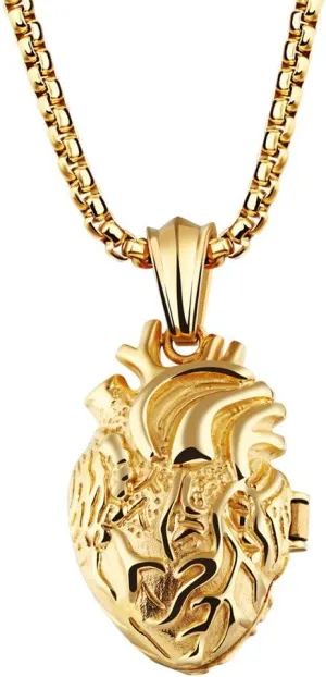 PAURO Men's Stainless Steel Anatomical Heart Pendant Necklace Black/Gold/Silver, Locket Style